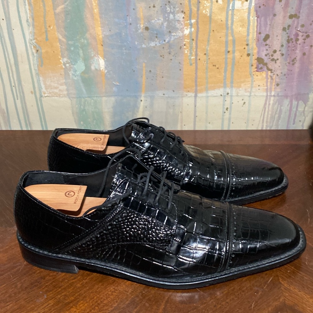 Stacy Adam’s Printed Cow Leather Black Cap Toe Men’s 12W - Picture 4 of 7